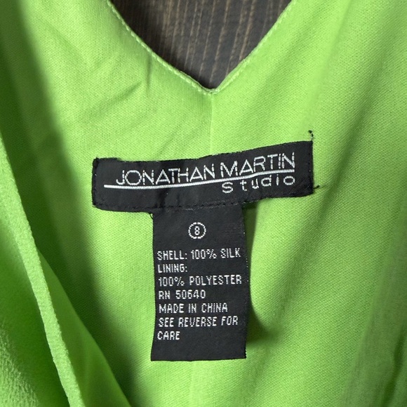 Y2K Jonathan Martin Studio Green Silk Ruched Fit & Flare Sleeveless Midi Dress 8 - Picture 4 of 7
